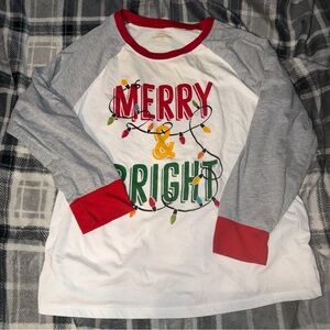 Women's Festive Long Sleeve Tee - White, Red, Green